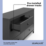 alpine gray 6 drawer dresser pre-installed drawer tracks callout