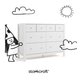 Horizon white 6 drawer dresser with black doodles overlaid on image