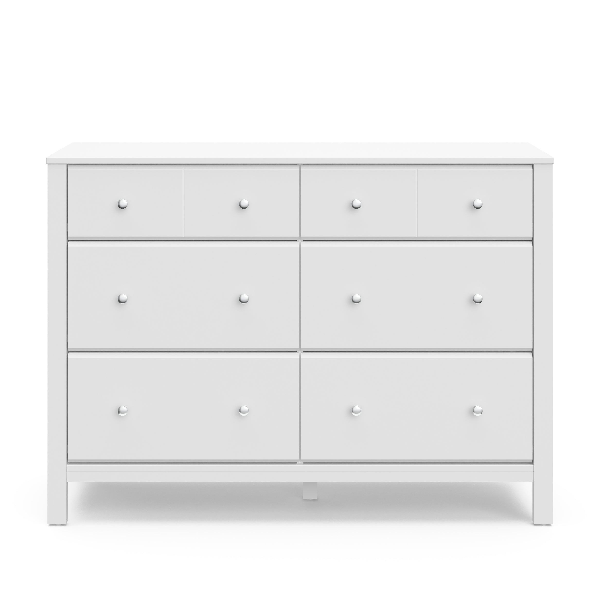 Front view of white 6 drawer dresser