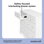 Horizon white 6 drawer dresser interlocking drawer system callout