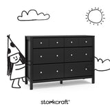 Horizon black 6 drawer dresser with black doodles overlaid on image