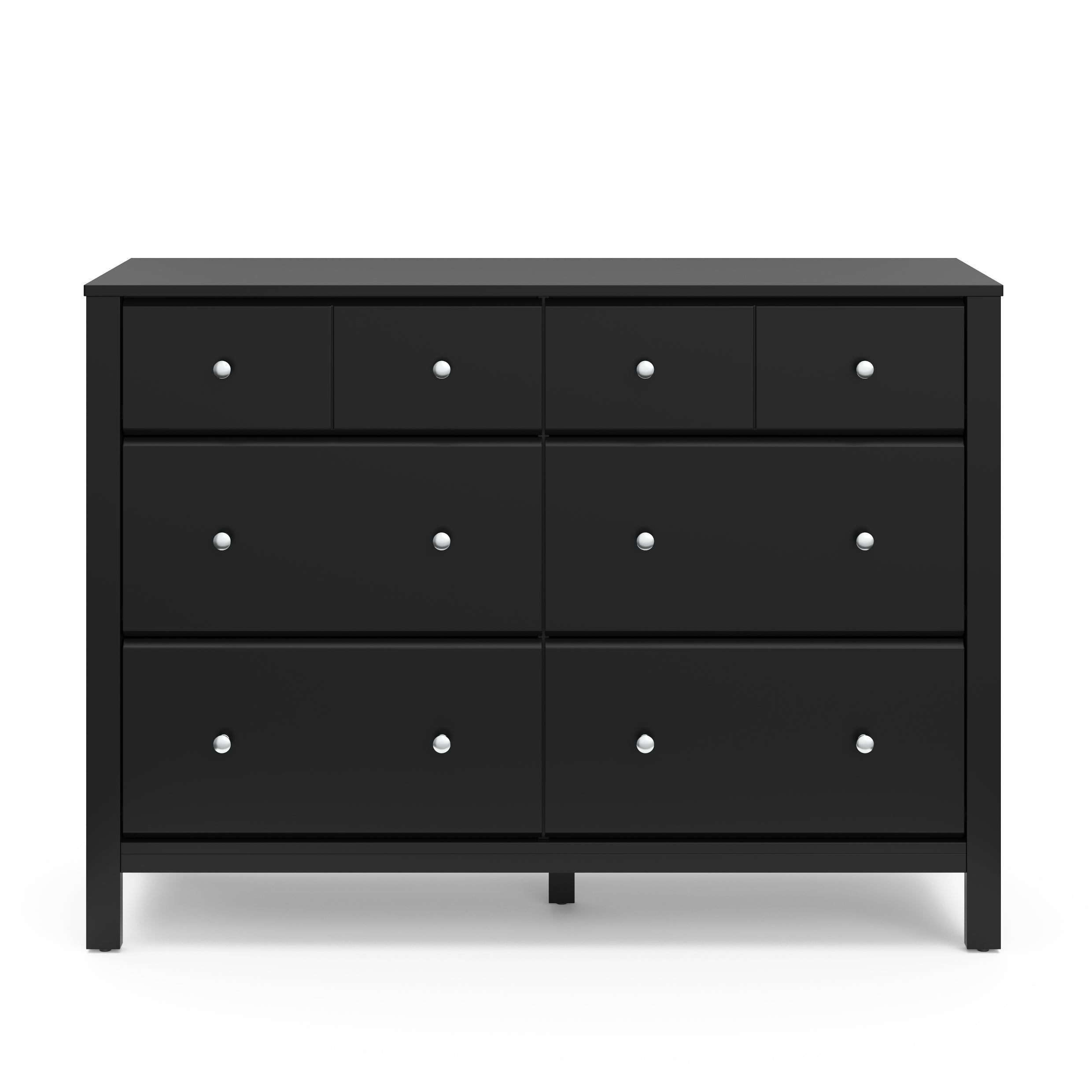 Front view of black 6 drawer dresser