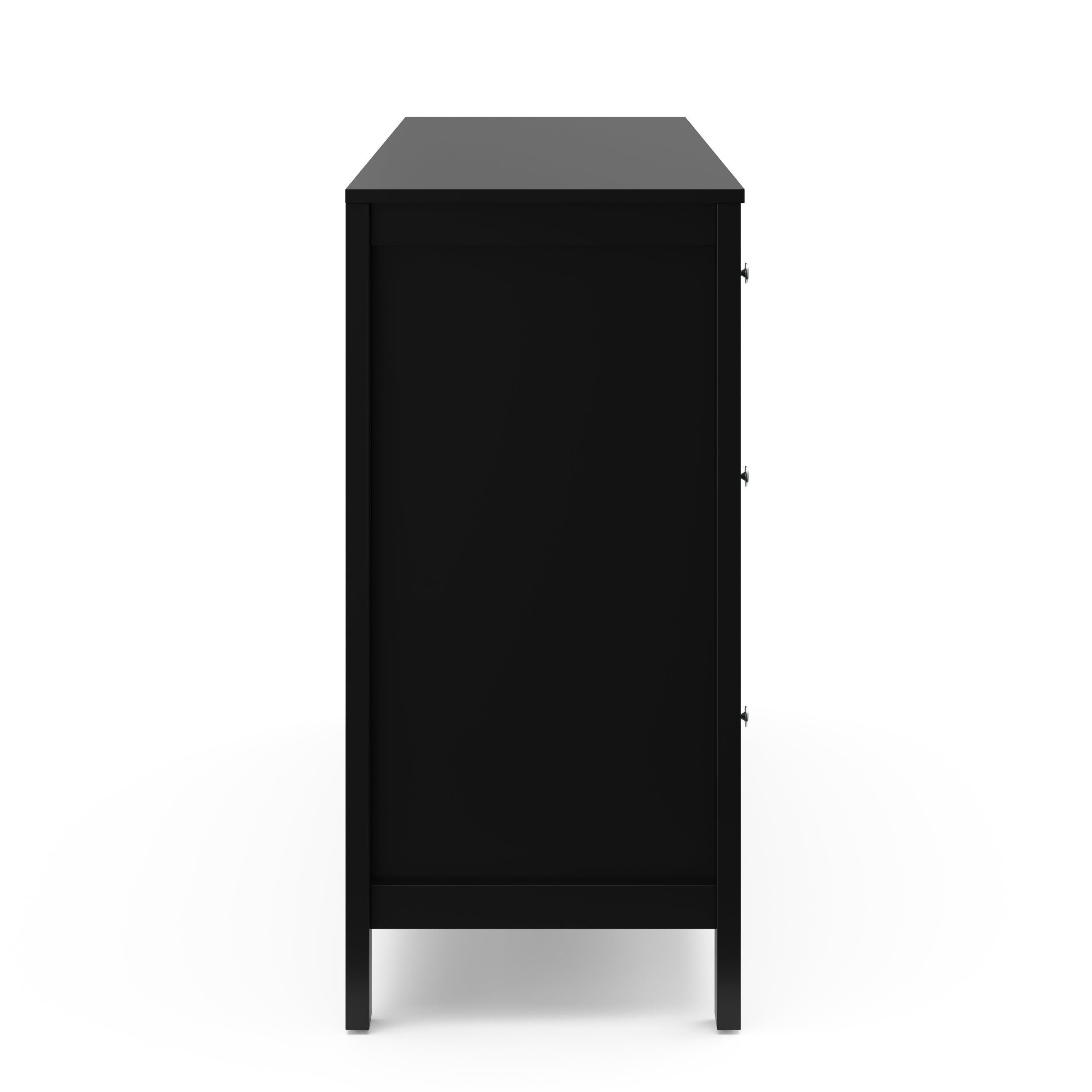 side view of black 6 drawer dresser