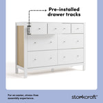 Horizon white with driftwood 6 drawer dresser pre-installed drawer tracks callout