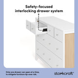 Horizon white with driftwood 6 drawer dresser interlocking drawer system callout