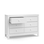White 6 drawer dresser with open drawer