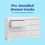 Noah white 6 drawer dresser pre-installed drawer tracks callout