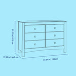 Noah 6 drawer dresser line drawing with dimensions