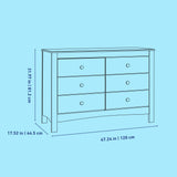 Noah 6 drawer dresser line drawing with dimensions