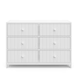 Teddi white 6 drawer dresser with white knobs front view