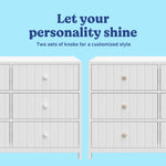 Teddi white 6 drawer dresser drawer knobs callout