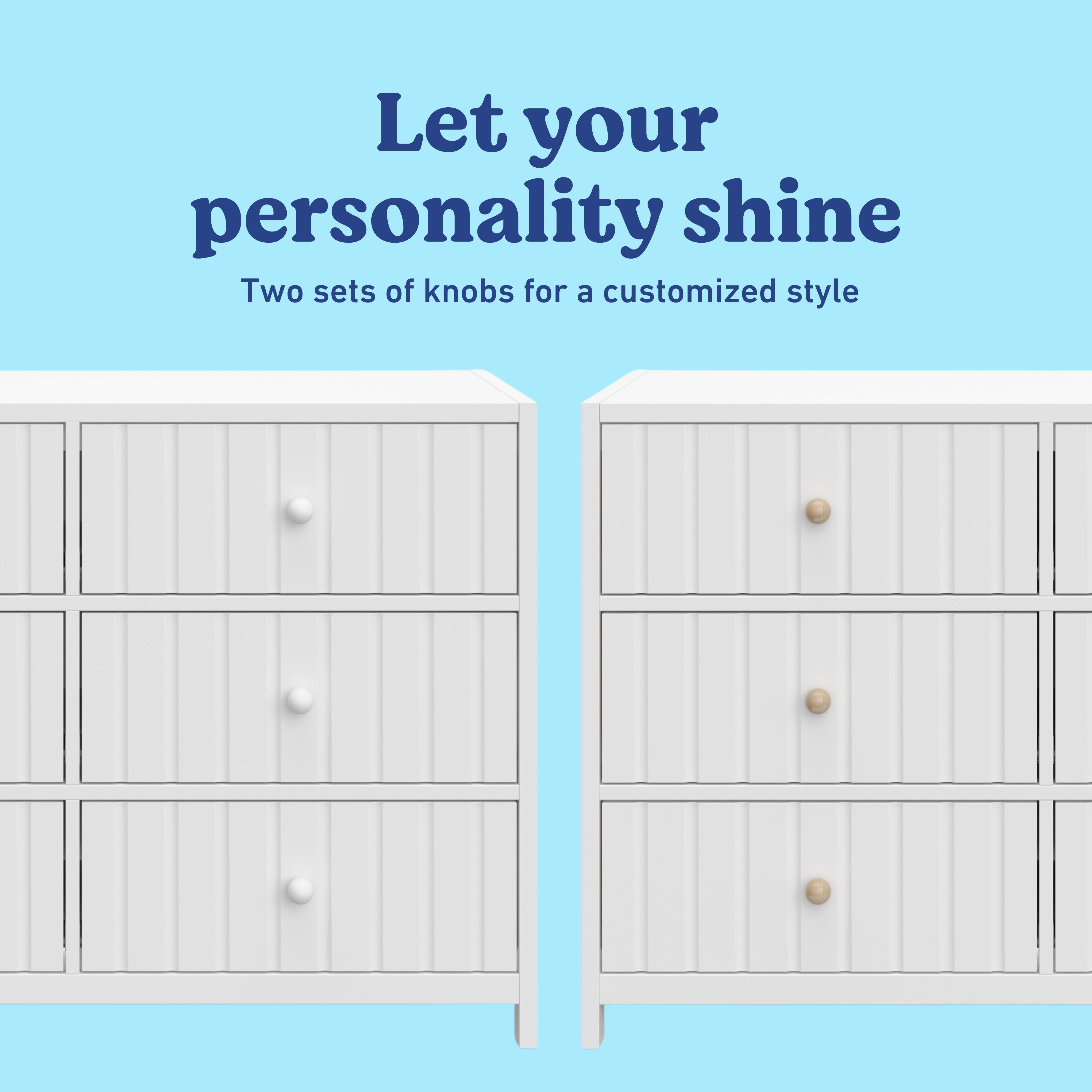 Teddi white 6 drawer dresser drawer knobs callout