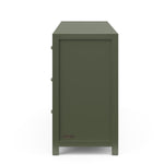 Teddi olive 6 drawer dresser with white knobs side view