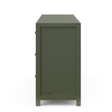 Teddi olive 6 drawer dresser with white knobs side view