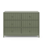 Teddi olive 6 drawer dresser with white knobs front view