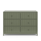 Teddi olive 6 drawer dresser with white knobs front view