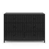 Teddi black 6 drawer dresser with white knobs front view