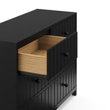 Teddi black 6 drawer dresser with white knobs close up of top left drawer open