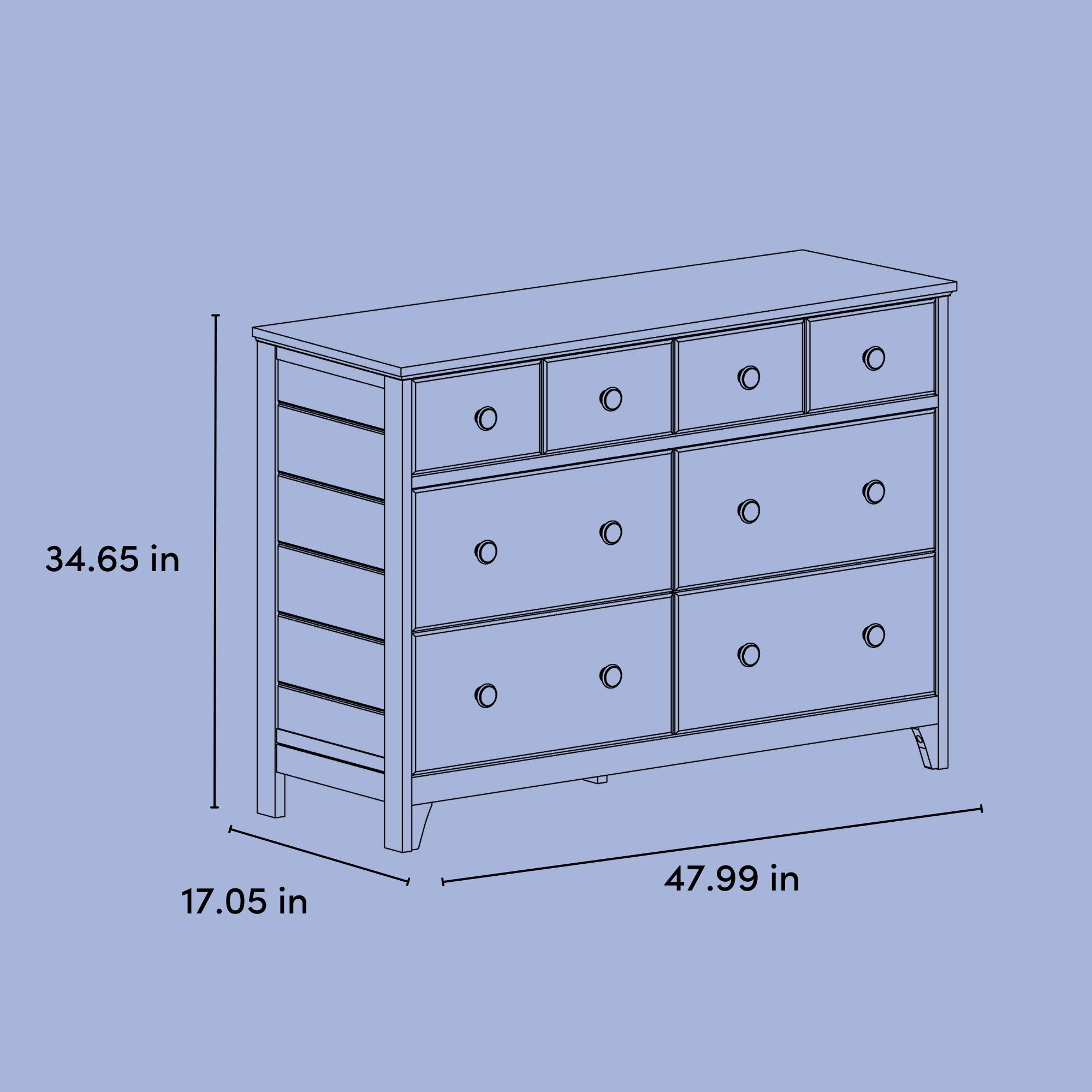 Moss 6 drawer dresser drawing with dimensions