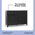 Moss black 6 drawer dresser pre-installed drawer tracks callout