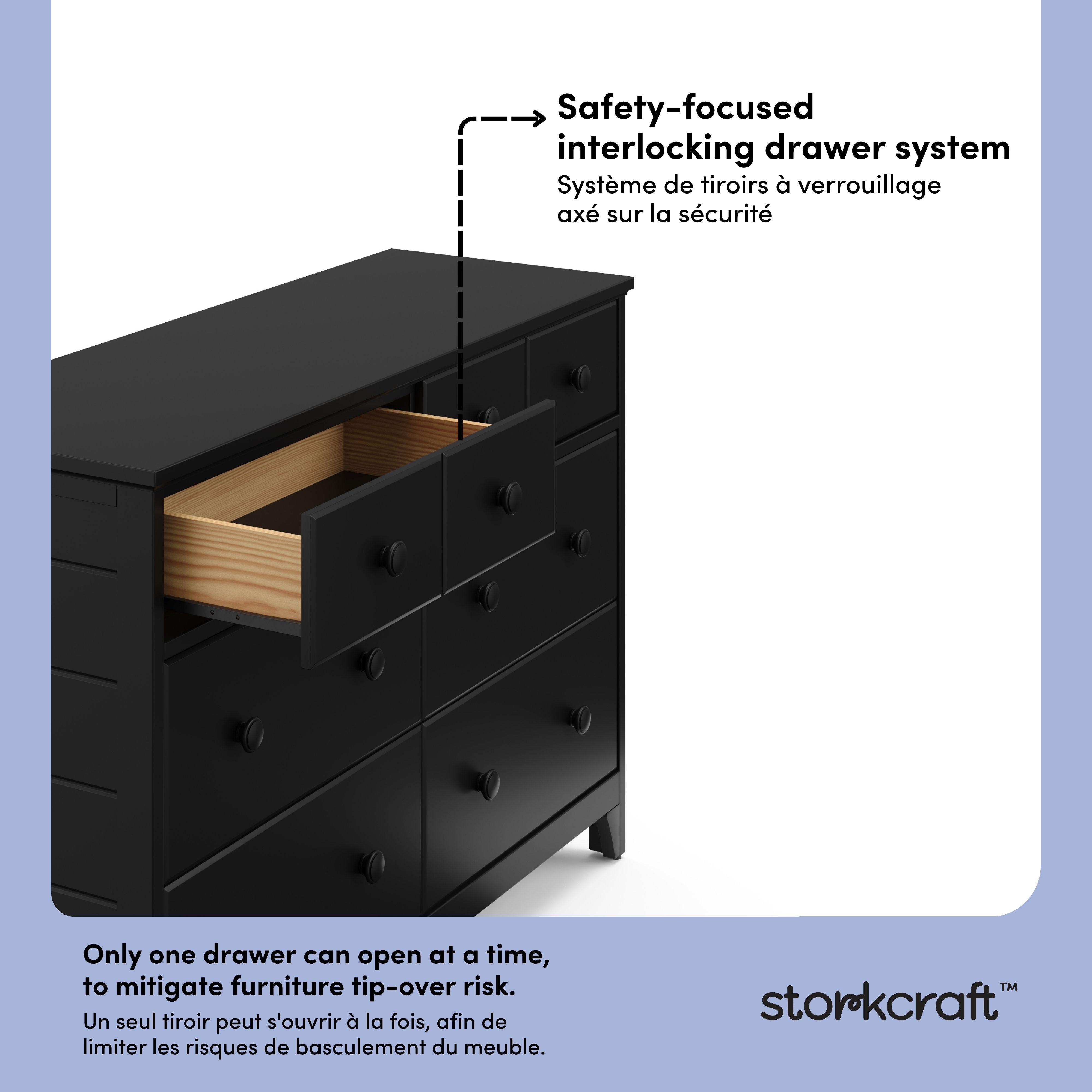 Moss black 6 drawer dresser interlocking drawers callout