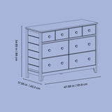Moss 6 drawer dresser line drawing with dimensions