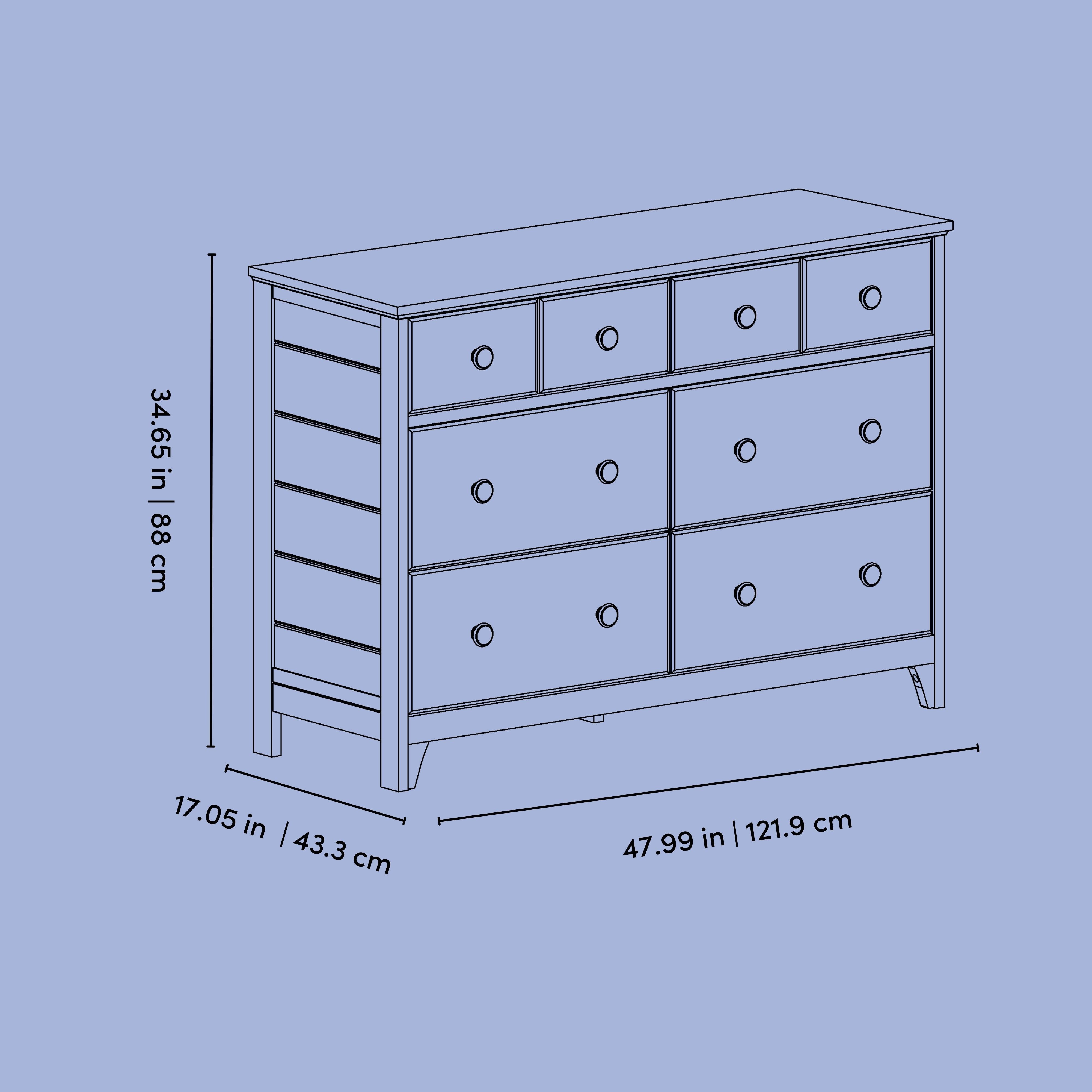 Moss 6 drawer dresser line drawing with dimensions