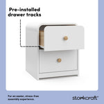 Santos white 2 drawer nightstand pre-installed drawer tracks callout