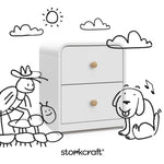 Santos white 2 drawer nightstand with black doodles overlaid on image