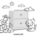 Santos white 2 drawer nightstand with black doodles overlaid on image