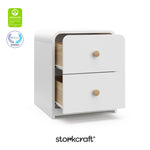 Santos white 2 drawer nightstand with GGG and PTPA logos on top left