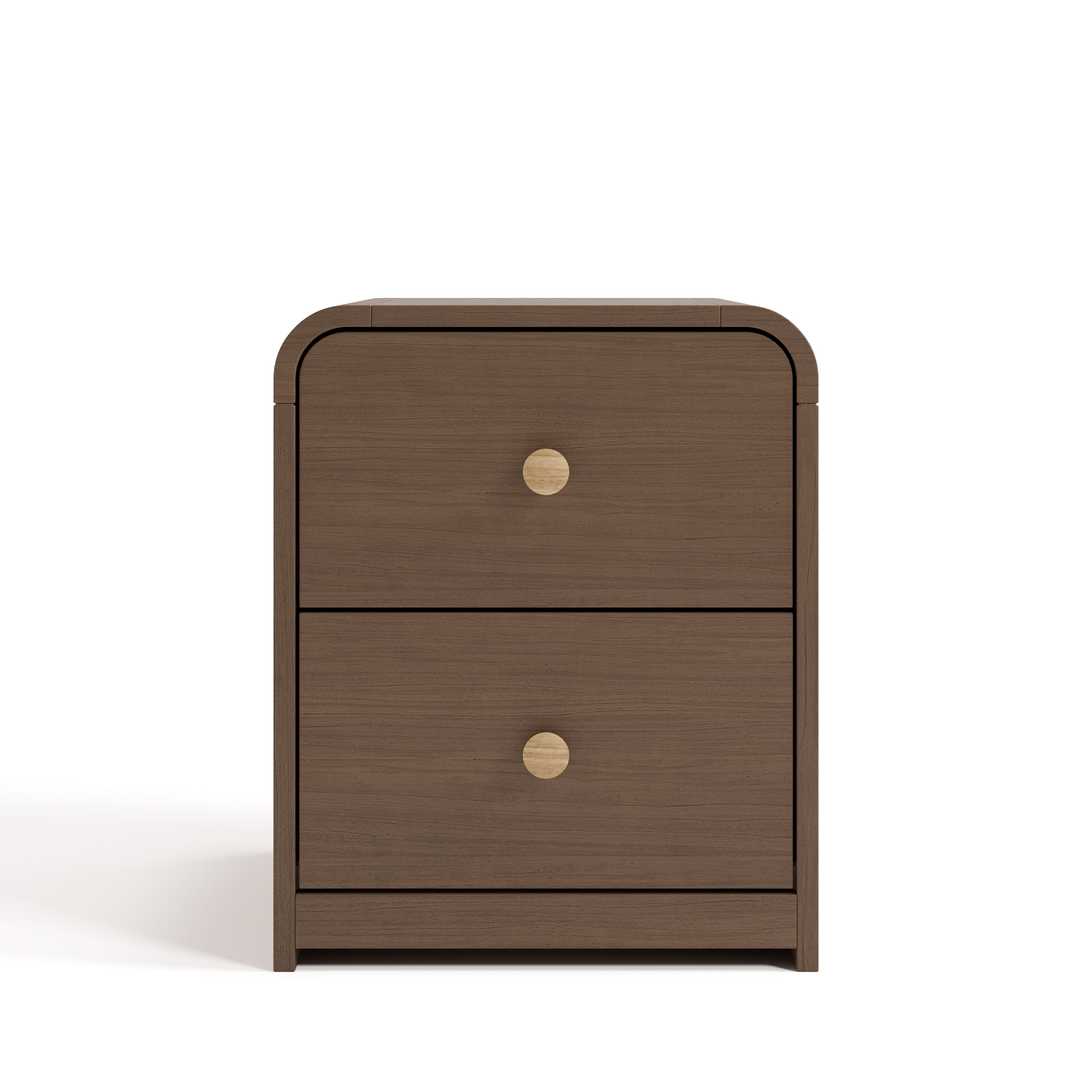 Santos hazelnut 2 drawer nightstand front view