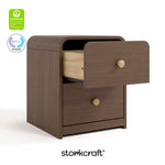 Santos hazelnut 2 drawer nightstand with GGG and PTPA logos on top left