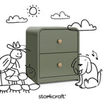 Santos olive 2 drawer nightstand with black doodles overlaid on image
