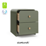 Santos olive 2 drawer nightstand with GGG and PTPA logos on top left