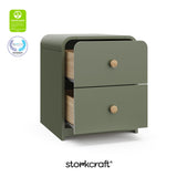 Santos olive 2 drawer nightstand with GGG and PTPA logos on top left