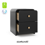 Santos black 2 drawer nightstand with GGG and PTPA logos on top left