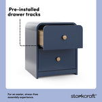 Santos midnight blue 2 drawer nightstand pre-installed drawer tracks callout