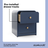 Santos midnight blue 2 drawer nightstand pre-installed drawer tracks callout