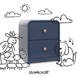 Santos midnight blue 2 drawer nightstand with black doodles overlaid on image
