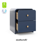 Santos midnight blue 2 drawer nightstand with GGG and PTPA logos on top left