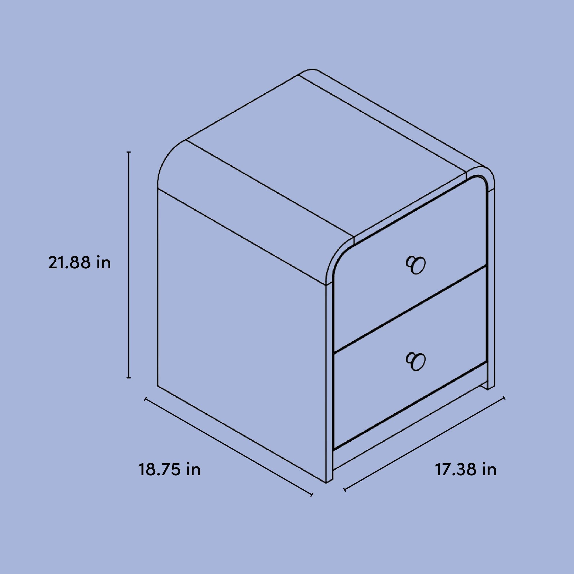 Santos 2 drawer nightstand drawing with dimensions