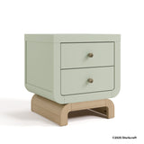 Santorini sage with driftwood 2 drawer nightstand with 2025 Storkcraft copyright on bottom right