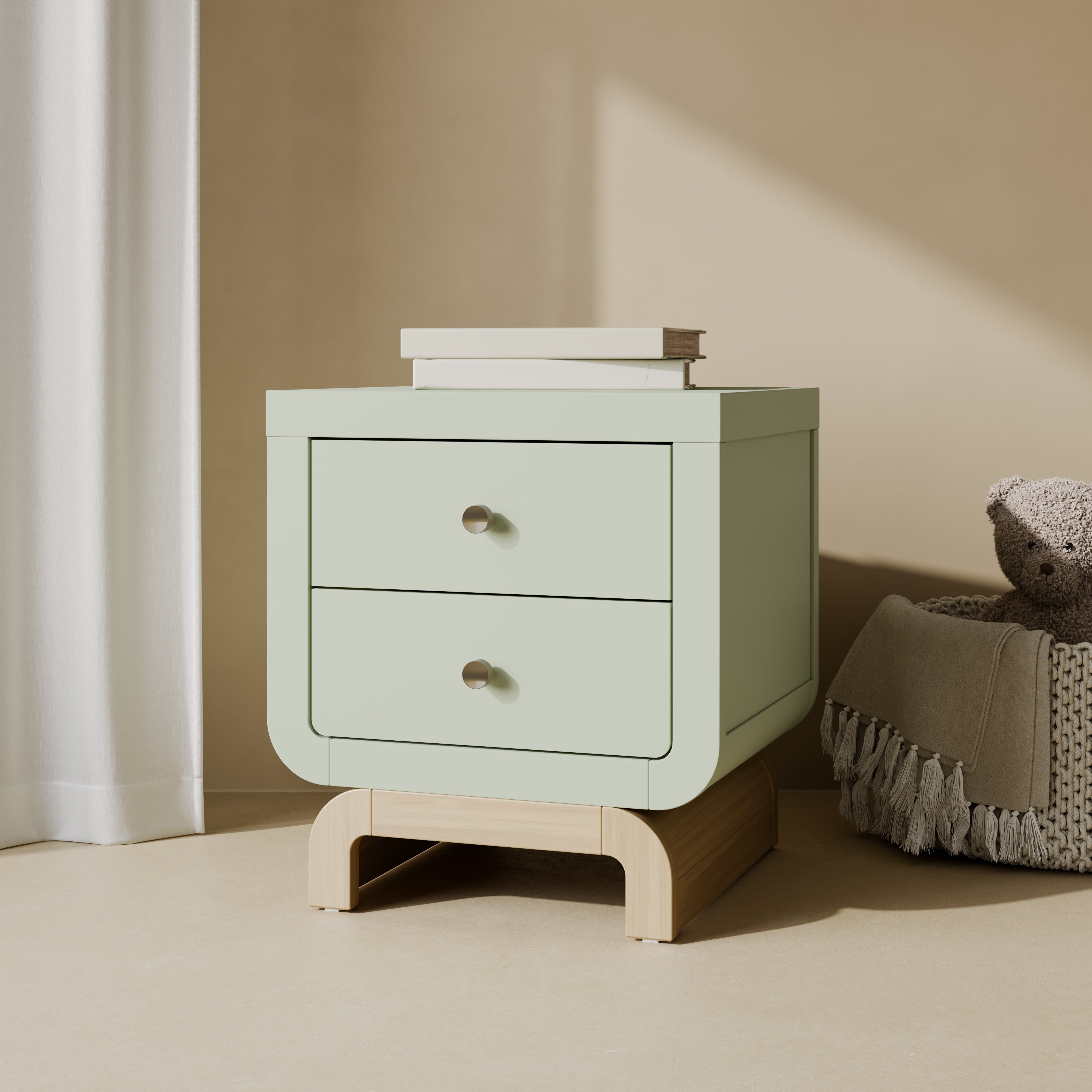 Santorini sage with driftwood 2 drawer nightstand in kids room