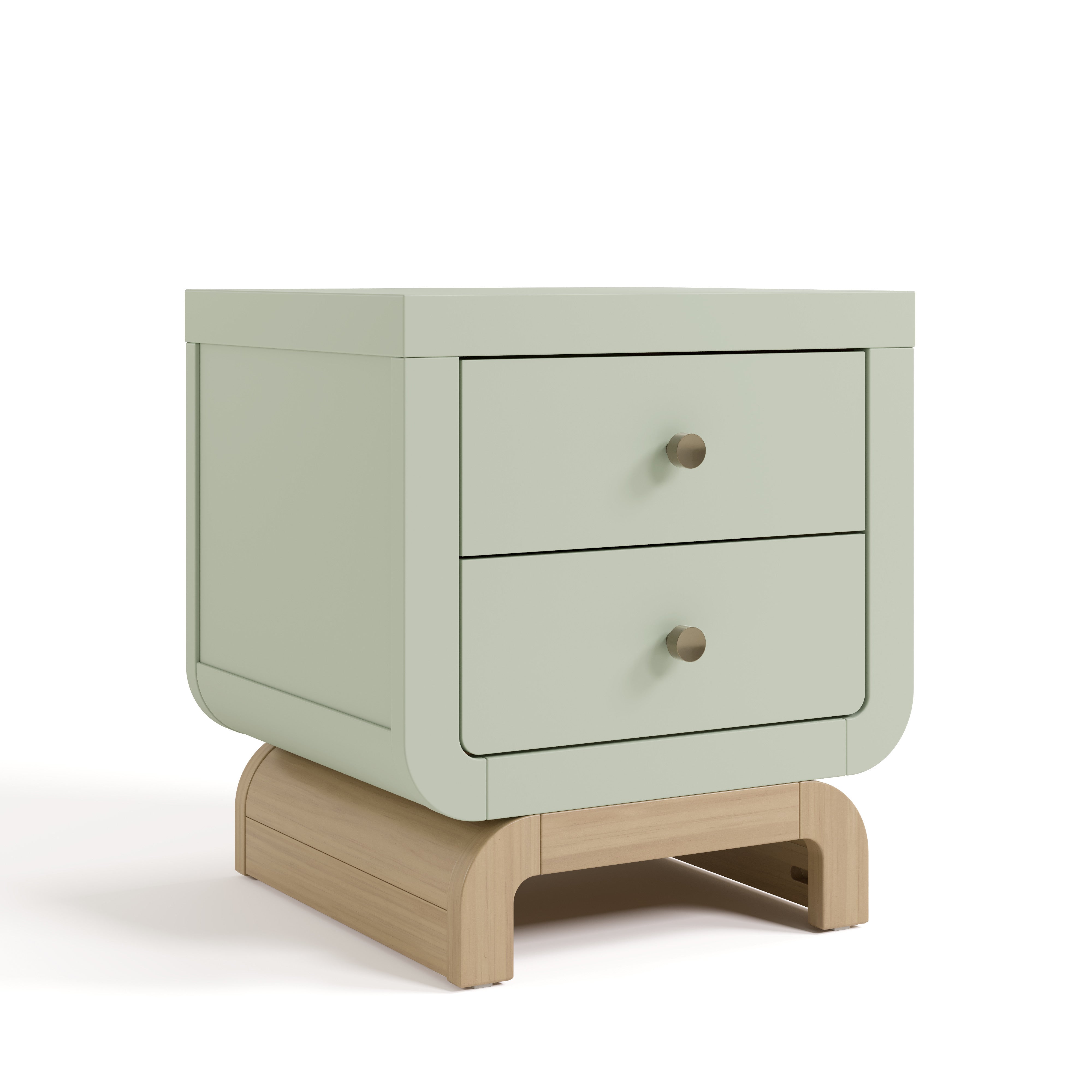 Santorini sage with driftwood 2 drawer nightstand angle view