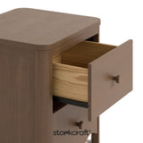 Casablanca hazelnut 2 drawer nightstand close up of top drawer open with black Storkcraft logo on bottom