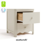 Casablanca frosted oat 2 drawer nightstand with GGG and PTPA logo on top left