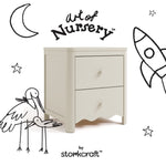 Casablanca frosted oat 2 drawer nightstand with black doodles overlaid on image