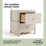 Casablanca frosted oat 2 drawer nightstand pre-installed drawer tracks callout
