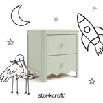 Casablanca sage 2 drawer nightstand with black doodles overlaid on image